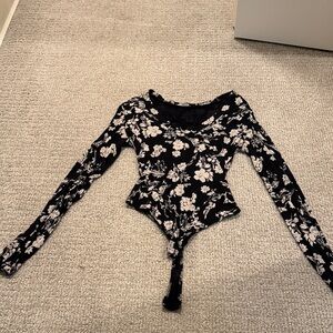 Free People Black and White Floral Bodysuit